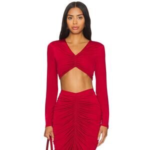 YAURA Kaira Cropped Top Ruched Jersey Long Sleeve Statement Elegant Red Size S